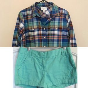 J.Crew flannel & shorts outfit